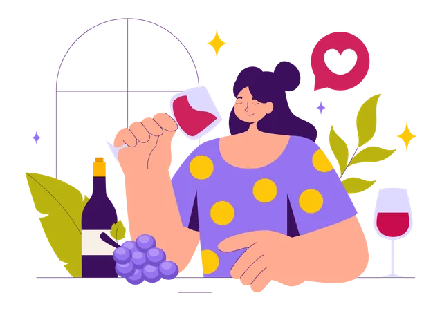 Woman tasting wine at winery  Illustration