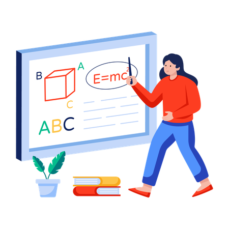 Woman teaches Physics in class  Illustration