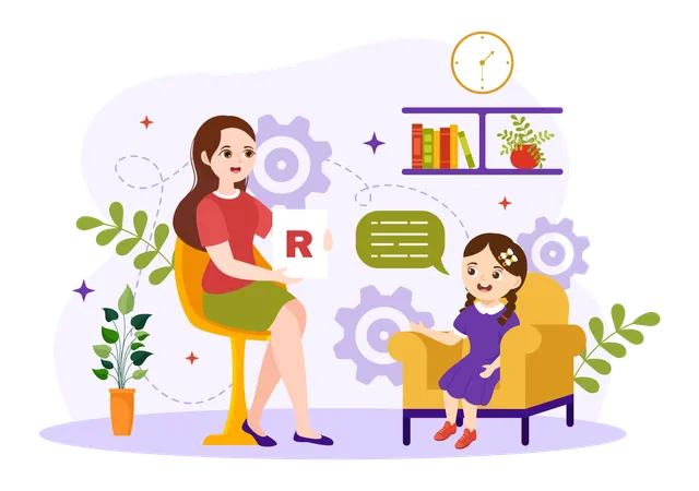 Speech Therapy Vector Illustration With Kids Training Basic Language Skills And Articulation Problem In Education Flat Cartoon Background Templates 일러스트레이션