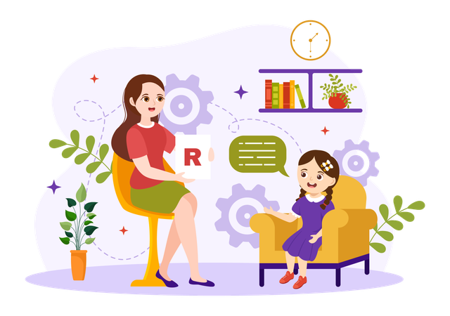 Woman teaching alphabet to little girl  Illustration