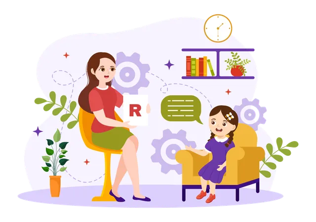 Woman teaching alphabet to little girl  Illustration