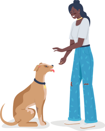 Woman teaching dog tricks Illustration
