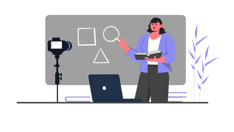 Woman teaching shape in digital class  Illustration