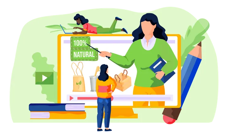 Woman teaching to use natural products Illustration