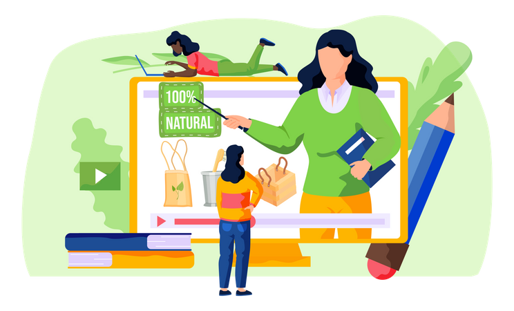 Woman teaching to use natural products  Illustration