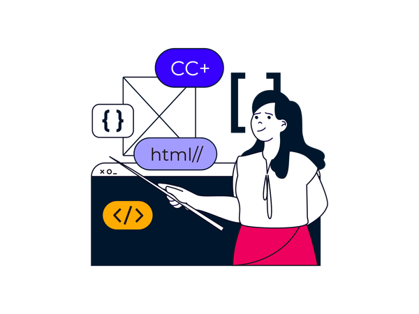 Woman teaching web development language  Illustration