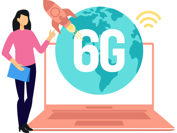 Woman telling about 6g technology  Illustration