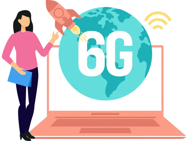 Woman telling about 6g technology  Illustration