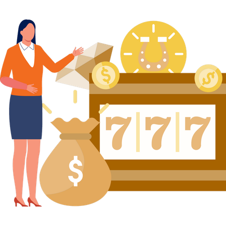 Woman telling about 777  jackpot winner  イラスト