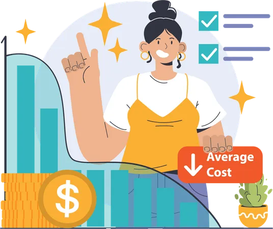 Woman telling about average cost  Illustration