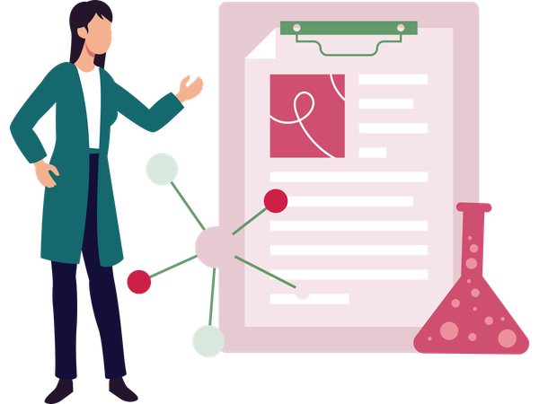 Woman telling about chemical structure  Illustration