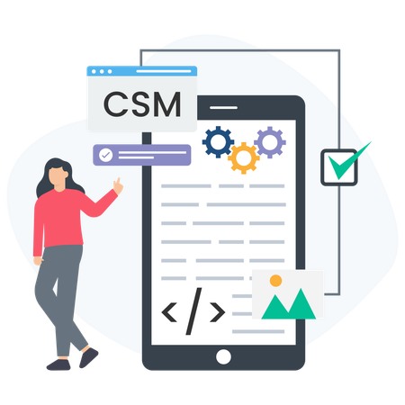 Woman telling about cms application  Illustration