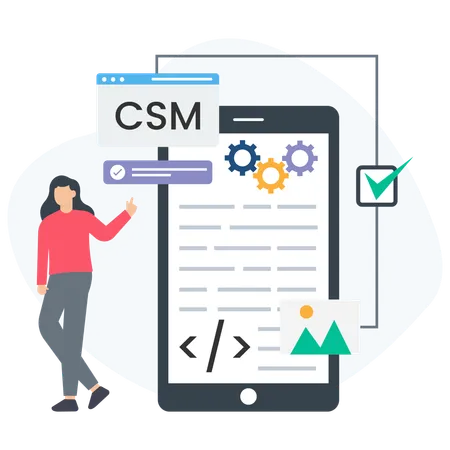 Woman telling about cms application  Illustration