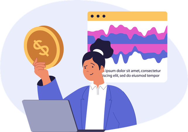 Woman telling about digital business  Illustration