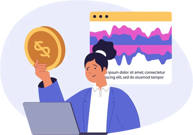 Woman telling about digital business  Illustration