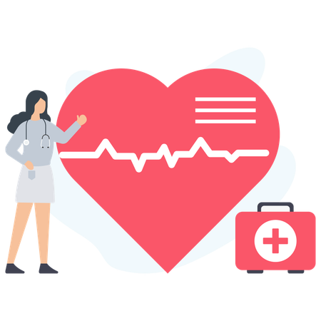 Woman telling about heart treatment  Illustration