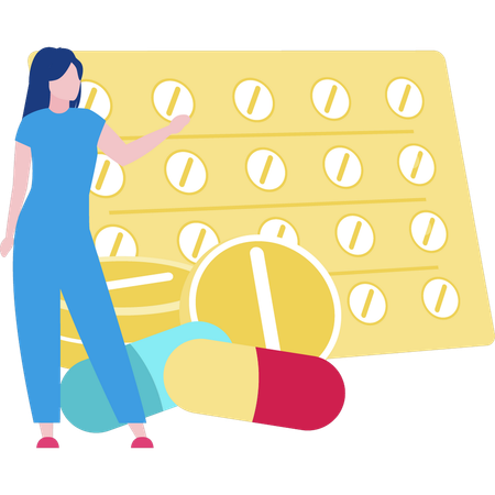 Woman telling about medicines in strip  Illustration