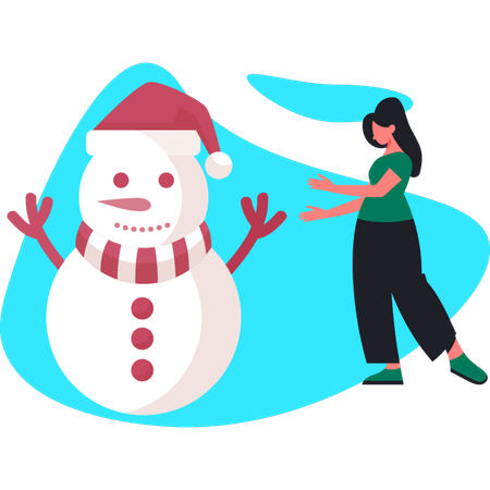 Woman telling about merry Christmas snowman  Illustration