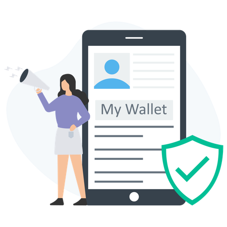 Woman telling about online wallet  Illustration