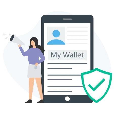 Woman telling about online wallet  Illustration