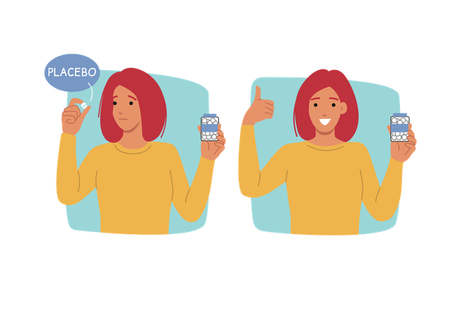 Woman telling about placebo pills  Illustration