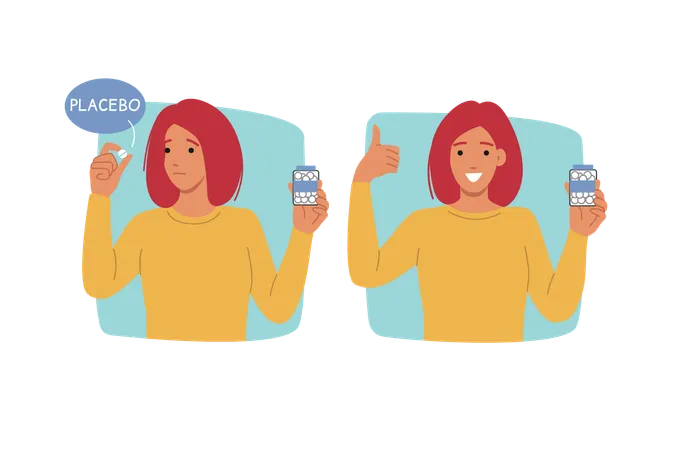 Woman telling about placebo pills  Illustration
