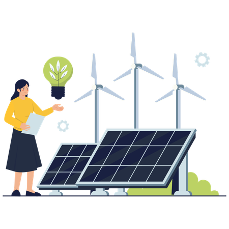 Woman telling about renewable Energy Sources  Illustration