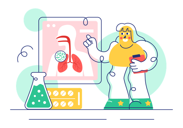 Woman telling about Respiratory Infection  Illustration