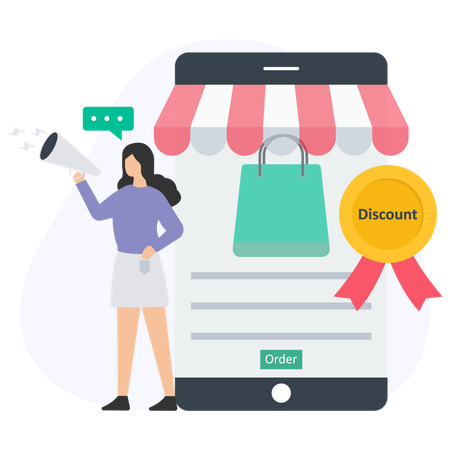 Woman telling about shopping discount  Illustration