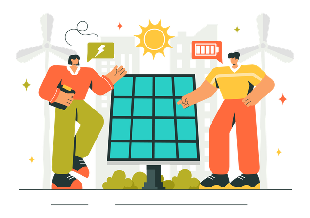 Woman telling about solar energy  Illustration