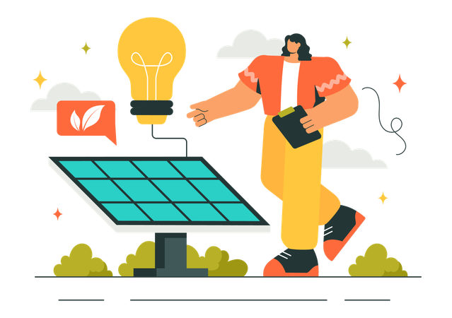 Woman telling about solar energy  Illustration