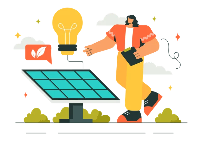 Woman telling about solar energy  Illustration