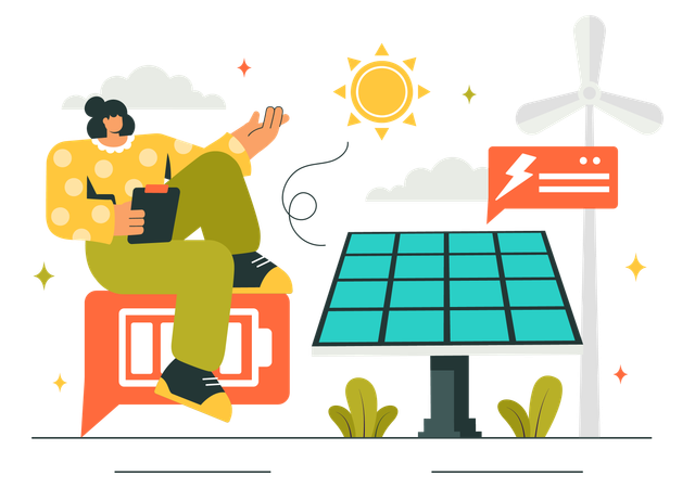 Woman telling about solar energy  Illustration