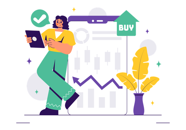 Woman telling about stock market investment  Illustration