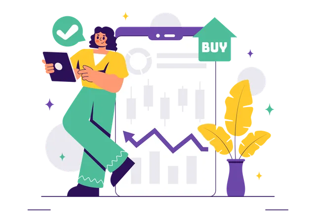 Woman telling about stock market investment  Illustration