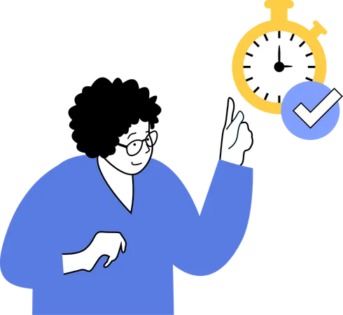 Woman telling about stopwatch  Illustration