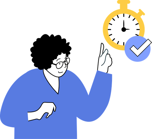 Woman telling about stopwatch  Illustration