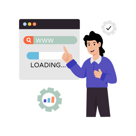 Woman telling about website loading  Illustration