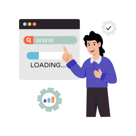 Woman telling about website loading  Illustration