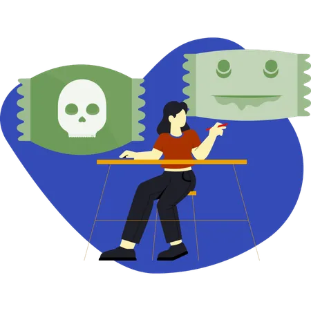 Woman telling about zombie candy  Illustration