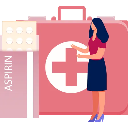 Woman Telling Importance Of Aspirin Kit  Illustration