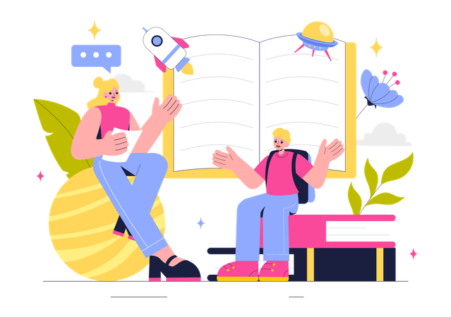 Woman telling story to student  Illustration