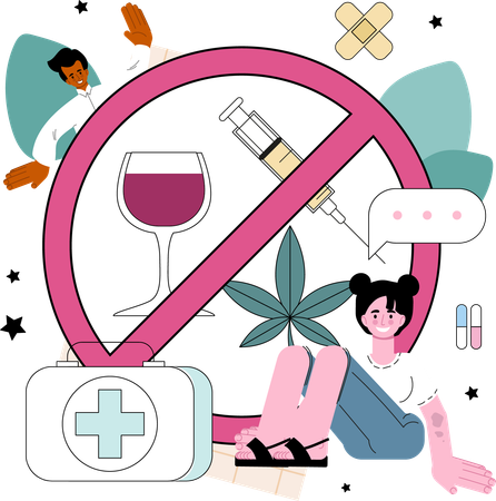 Woman tells to stop drinking addication  Illustration