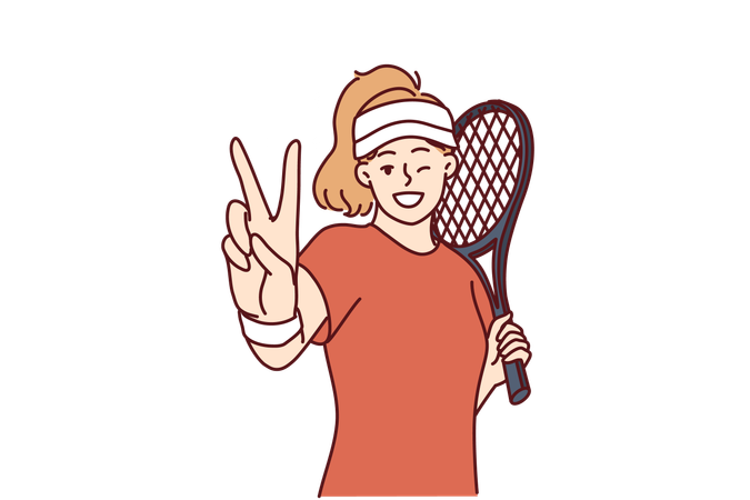 Woman tennis player demonstrates her victory  Illustration