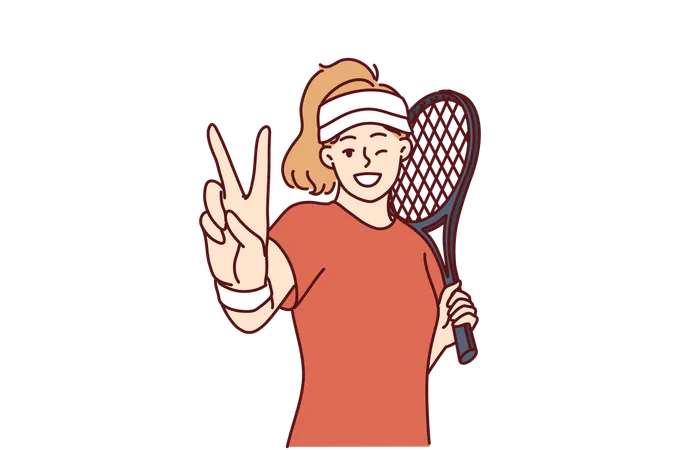 Woman tennis player demonstrates her victory  Illustration