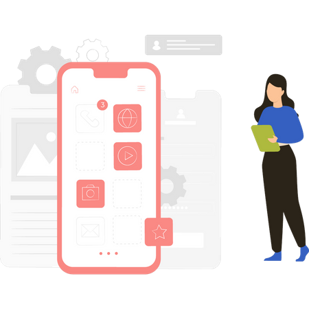 Woman testing mobile app design  Illustration