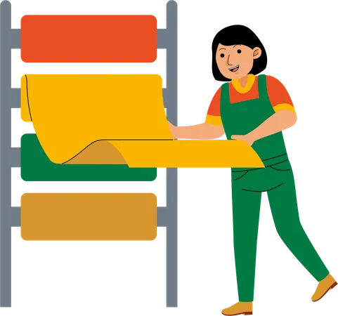 Woman Textile Machinery Worker Profession Illustration