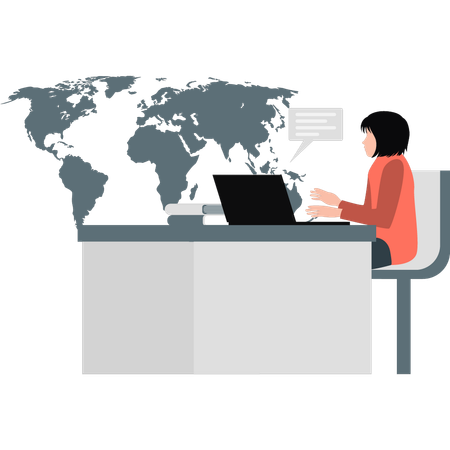 Woman texting on laptop  Illustration
