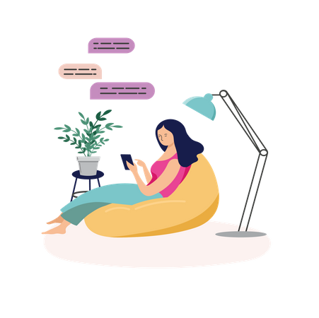 Woman texting on mobile Illustration