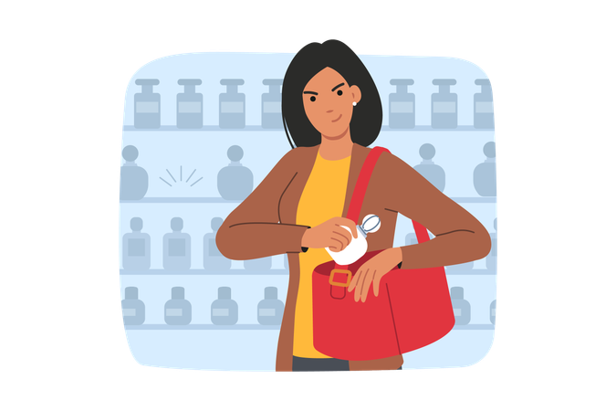 Woman thief is engaged in shoplifting  Illustration